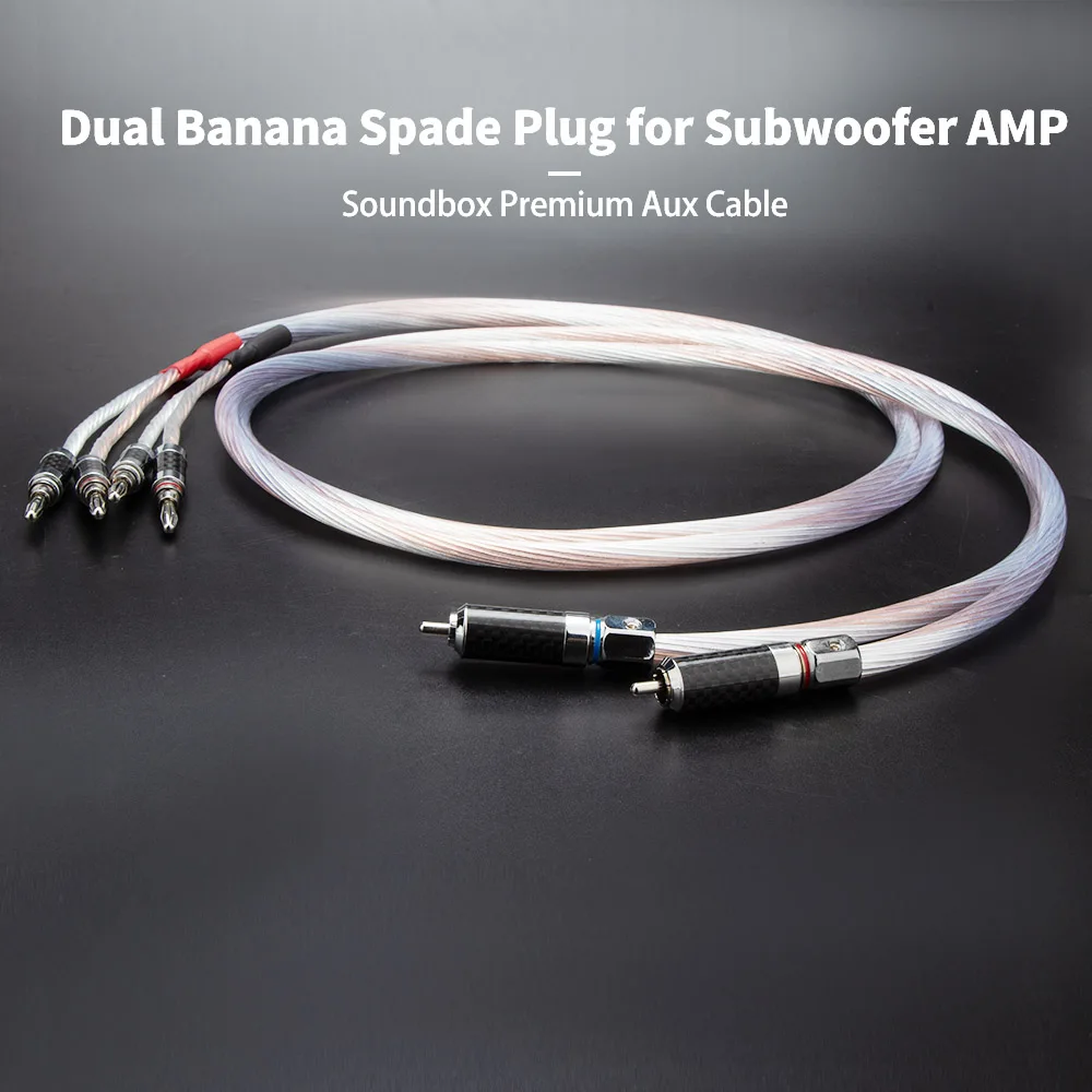 Preffair HiFi Audio RCA Banana Speaker Cable OCC Mixed Silver Plated OCC Cable with Carbon Fibre Shell 1RCA to 2 Banana Plugs