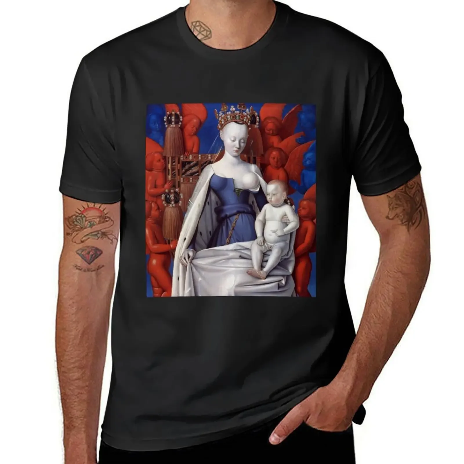 Fouquet's Madonna - Enhanced Color - Goth - Gothic The Virgin and Child with Angels Oil Painting Virgin Mary Cla T-Shirt