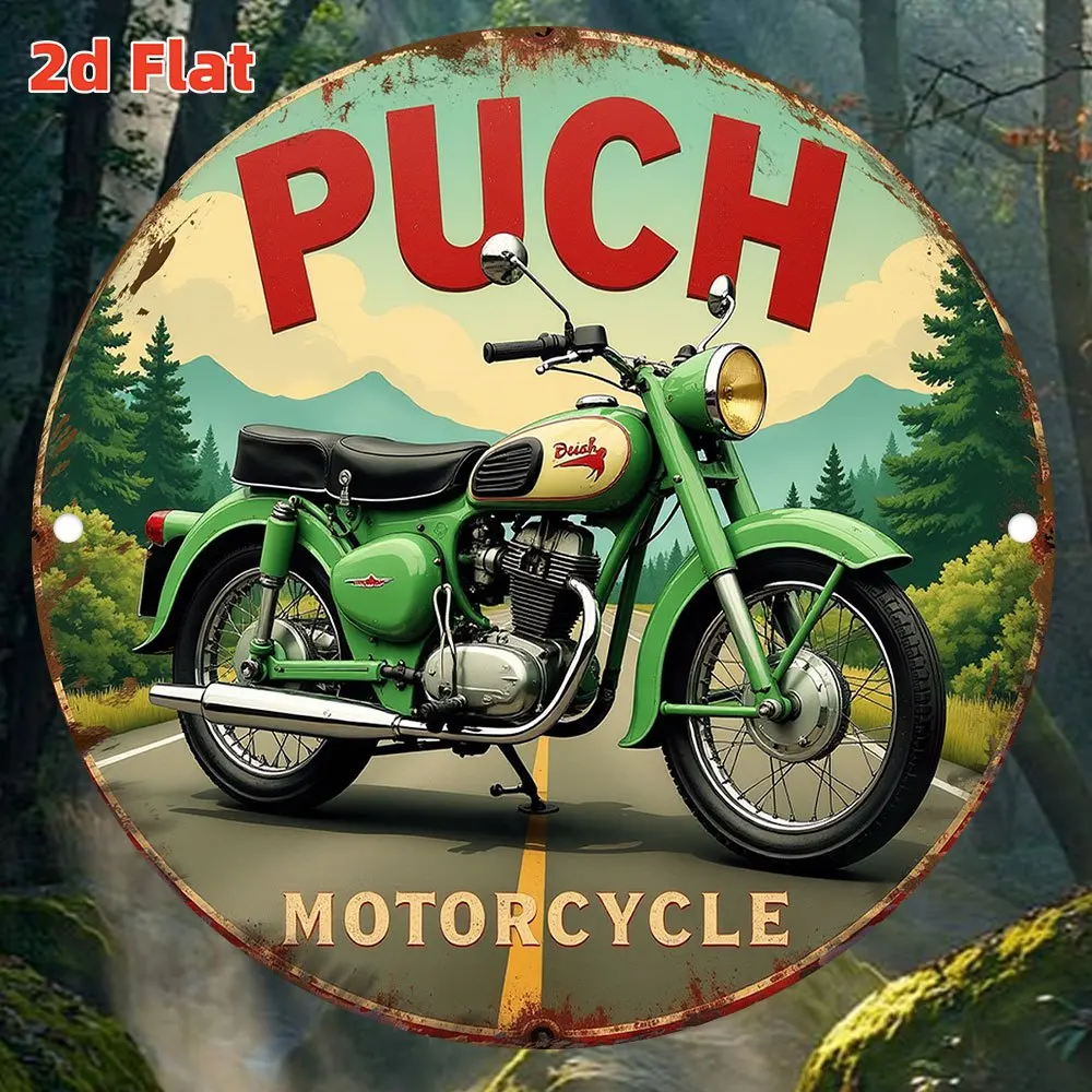 2D flaches, Retro-PUCH-Motorrad-Wandkunstschild – Holzdekoration für Häuser, Bars, Büros und Cafés