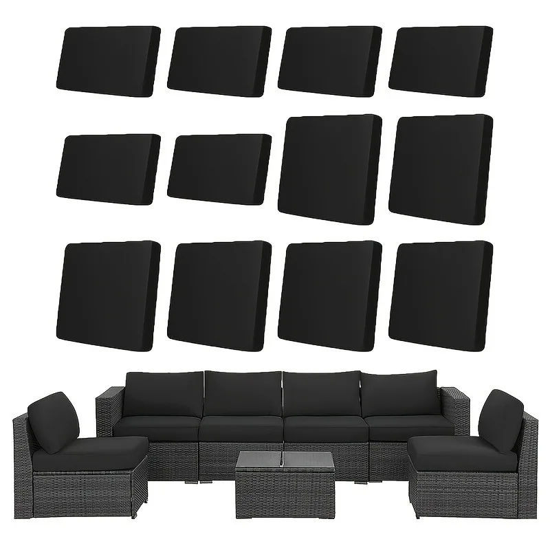 12pcs Elastic Sliky Fiber Fabric Outdoor Patio Sofa Cover Machine Washable Cushion & Backrest Protector Fits for Sectional Sofas