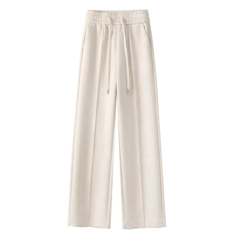 

White Straight-Leg Pants for Women, and Winter Woolen Glutinous Rice Pants, Warm Thickened Fleece-Lined Pants