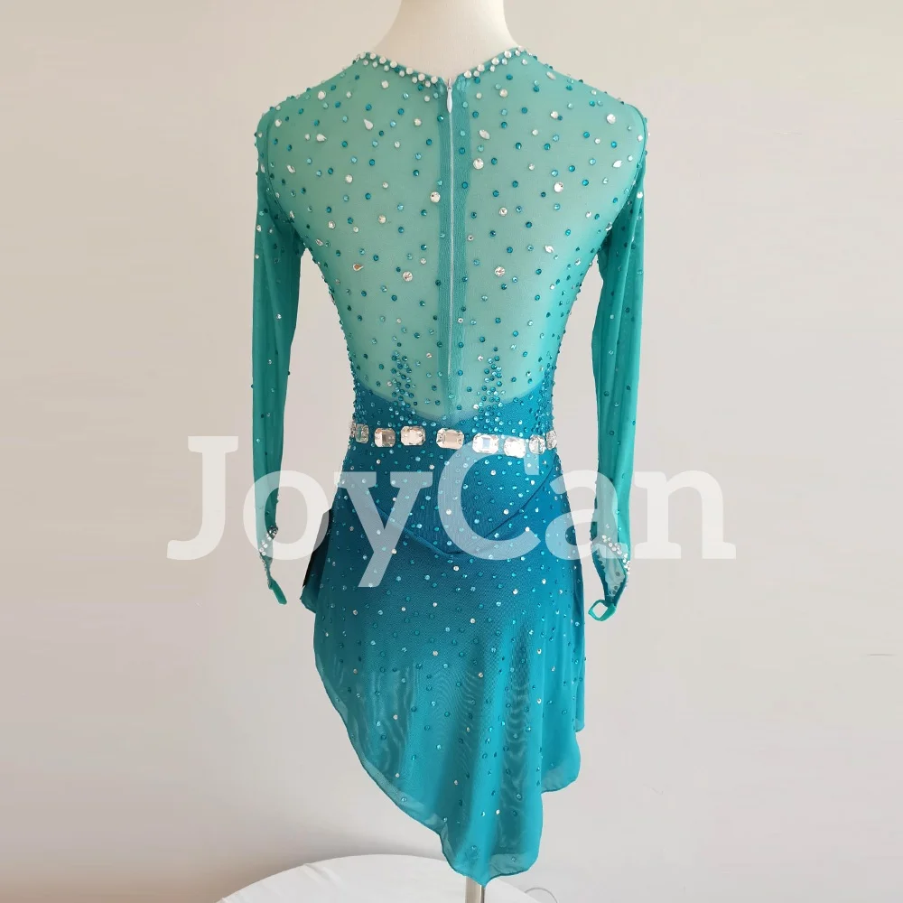 JoyCan Ice Figure  Skating  Dress Girls Blue-Green Spandex Stretchy Mesh Competition Dance Wear Customized BD9832