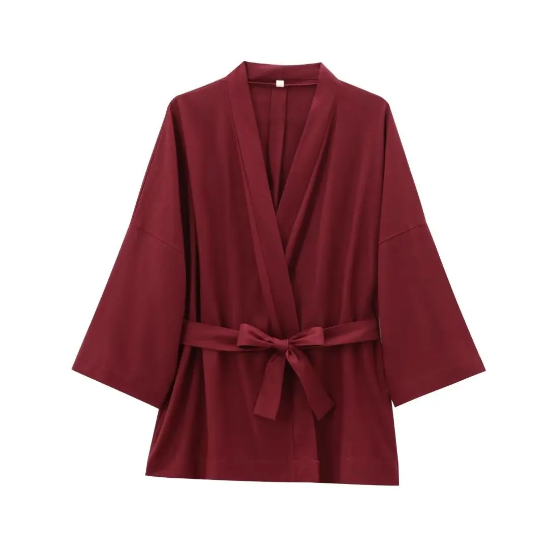 2025 القطن الكتان كيمونو قمصان سترة مع حزام المرأة قميص خمر النمط الصيني قمصان طويلة الأكمام Haori معطف اليابانية الخريف