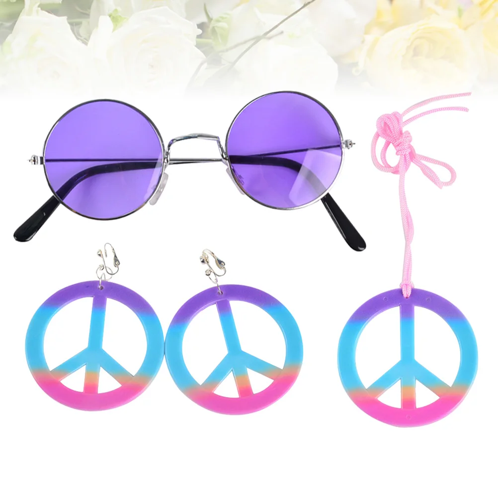 

4pcs Set Symbol Necklace Pendant Eyeglass Earrings Hippie Costume Accessory For Carnival Party Cosplay Durable