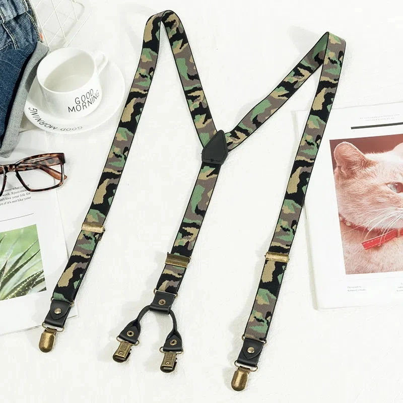 Zware Jarretel 4 Klik Riem Stretch Camouflage Bandjes Y-Vormige Sterke Antislip 2.5*120Cm voor Vintage Broek Bretels 2022