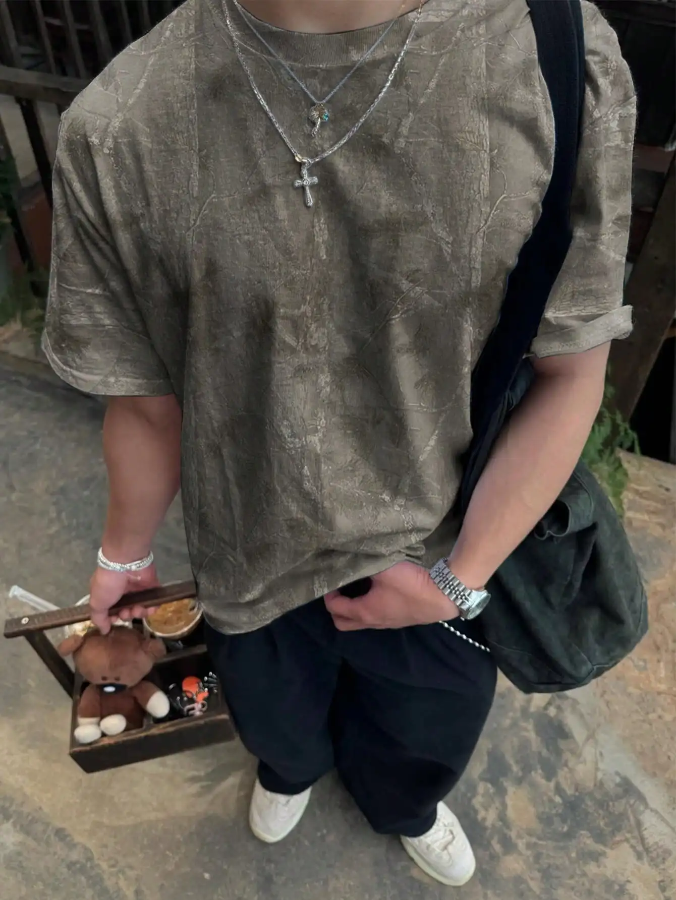 

Мужская повседневная футболка с коротким рукавом и принтом ветвей для лета и повседневной носки