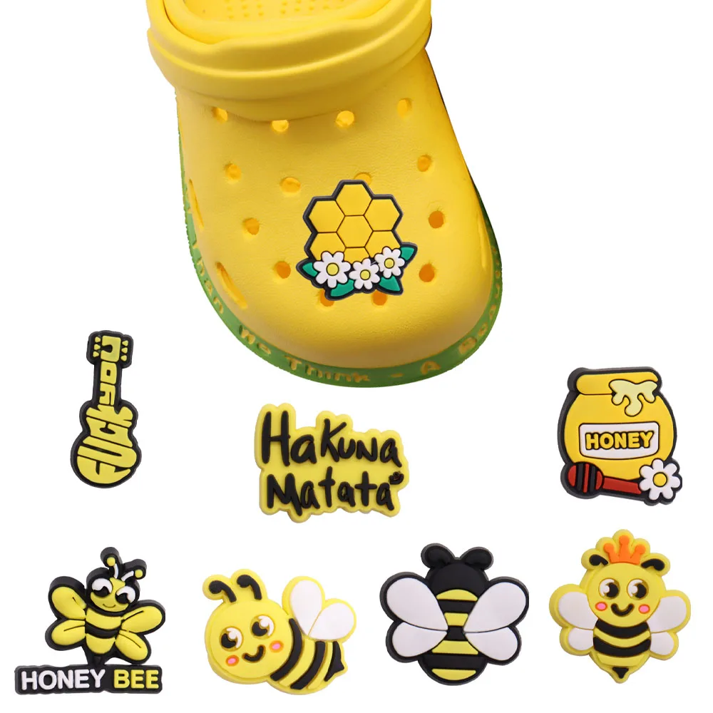 Single Sale 1pcs PVC Shoe Charms Yellow Bee Honey Honeycomb Slipper Accessories Shoes Buckle Ornaments For Children Gift