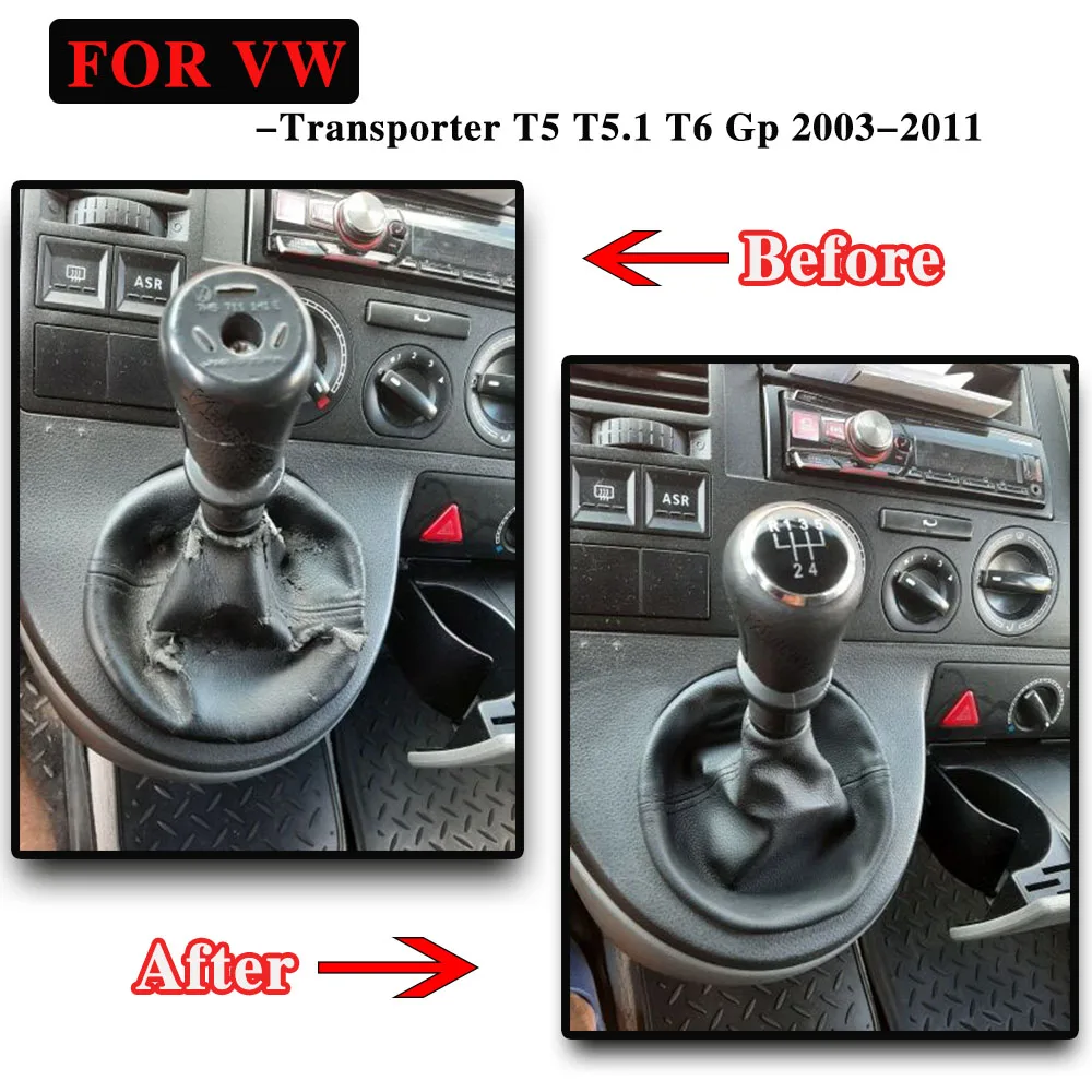 For VW Transporter Multivan Caravelle T5 2003 2004 2005 2006 2007 2008 2009 2010 Car 6 Speed Gear Stick Shift Knob Leather Boot