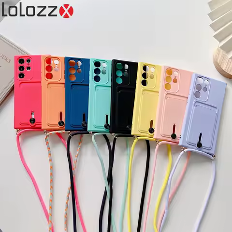 Card Slot Holder Lanyard Wallet Phone Case For Samsung S24 S23Ultra S22 S21 Plus S20 FE A52 A72 A32 A71 A51 A21S A82Back Cover