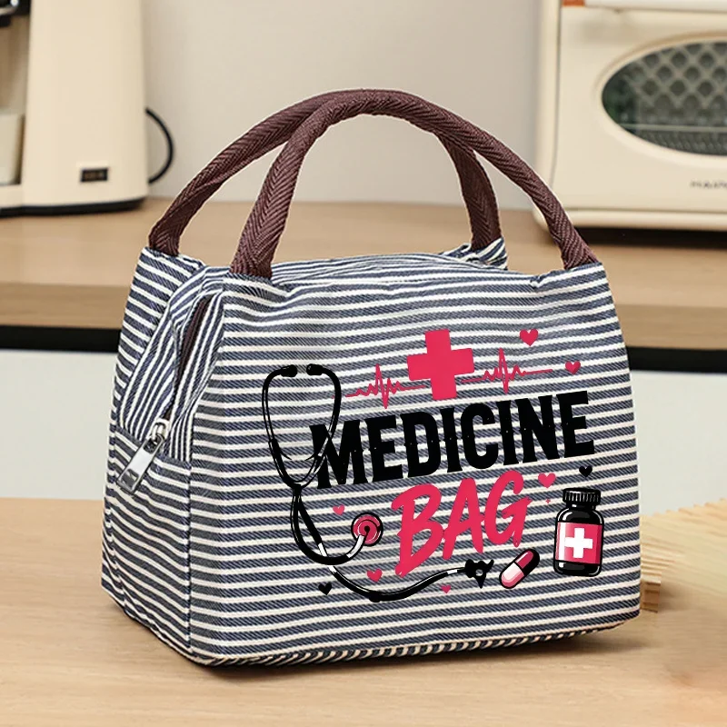 Portable Storage Tote Bag with themed Prints, Available in Multiple Striped Colors. Can Store Tablets, Medicine Bottles Tote Bag
