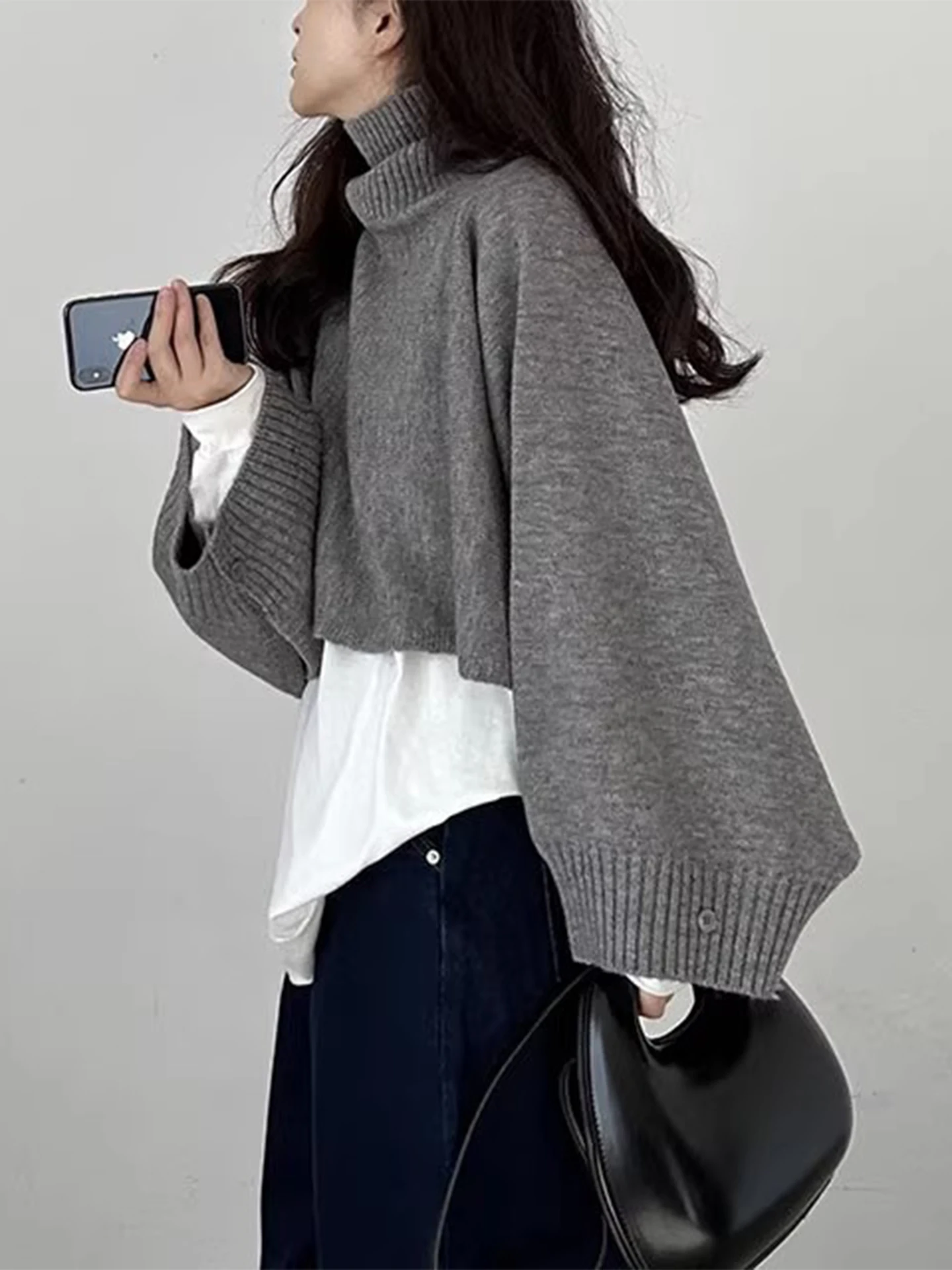 High-Ne ort Gestrickte Pullover frauen Reine Farbe Schichtung Top Winter Neue Sle Design Sinn Asymmetrische Fem Faion