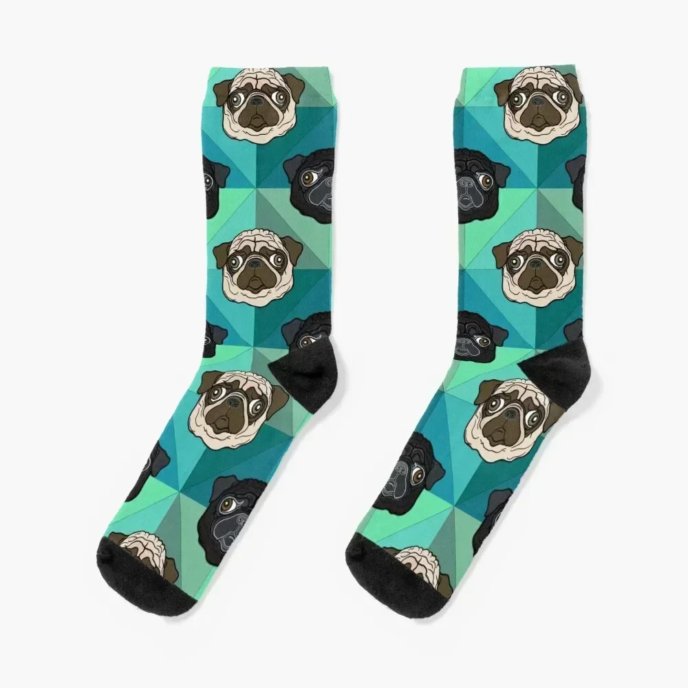 

Turquoise Geometric Pug pattern / print Socks summer christmass gift crazy set Mens Socks Women's