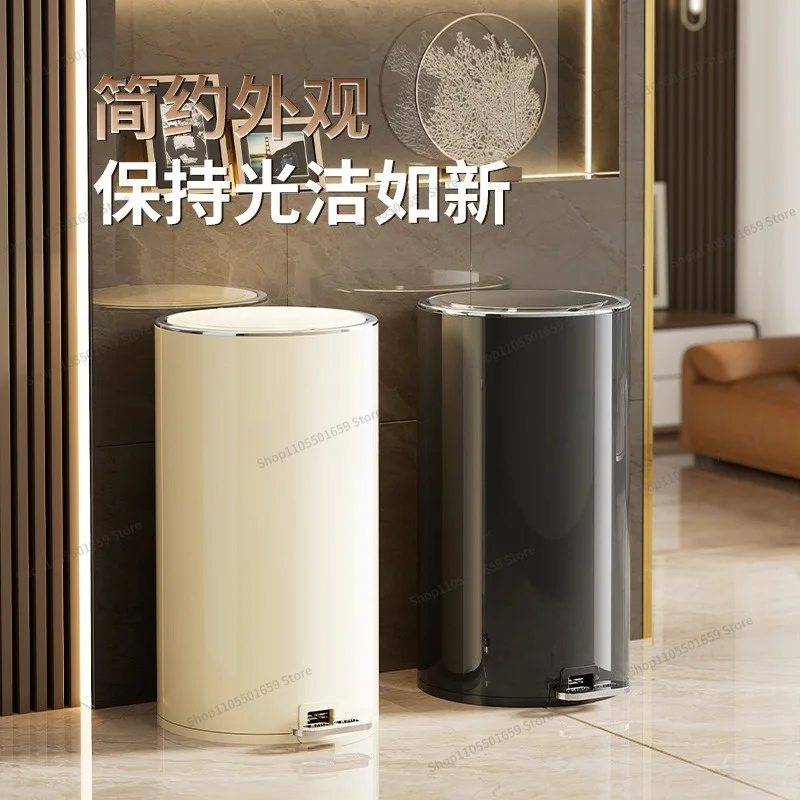 Stainless Steel Foot-pedal Trash Can with Lid Living Room Light Luxury Kitchen Bedroom Bathroom Large Capacity Trash Can With