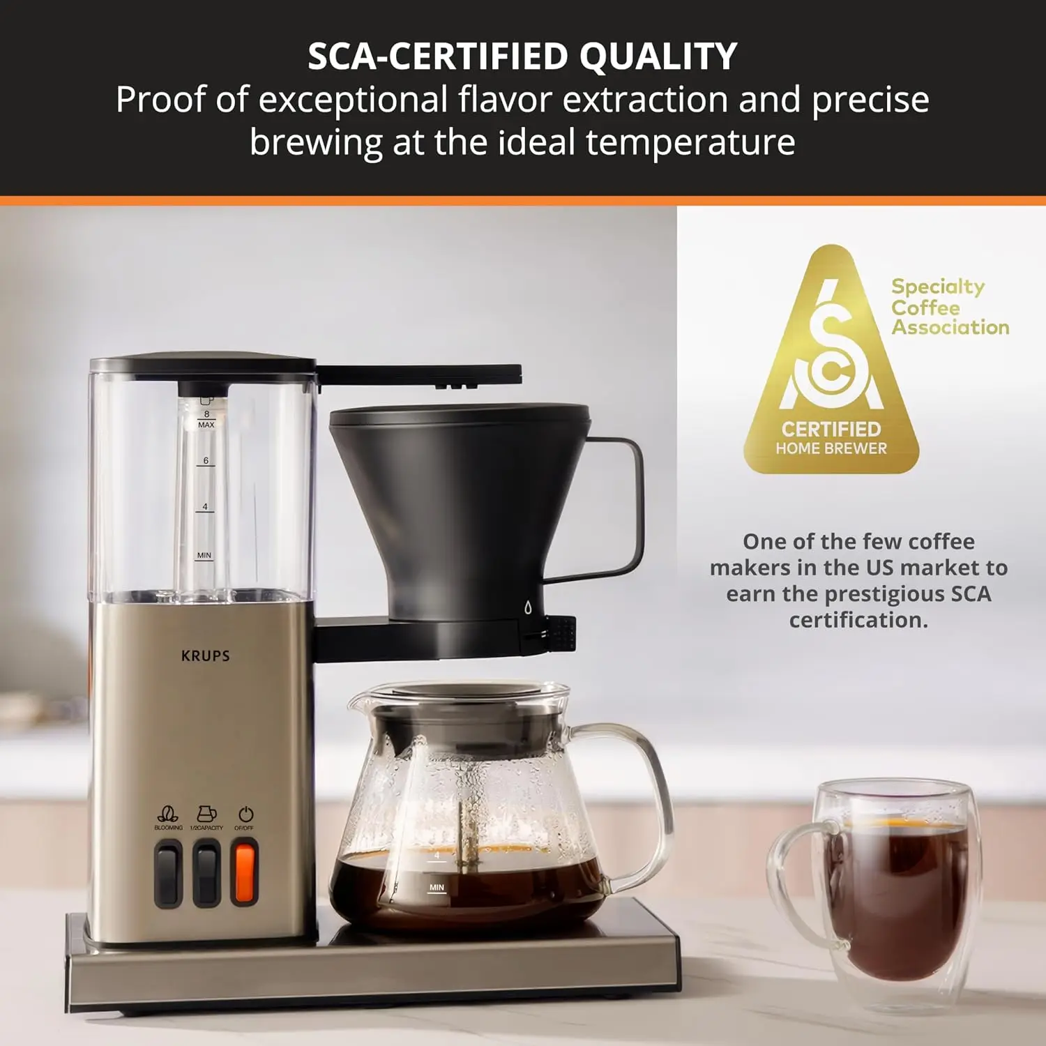 Essential Brewer 8 Cup Drip Coffee Maker Machine, SCA-Certified, Blooming Technology, Barista-Quality, Pour Over Coffee Machine,