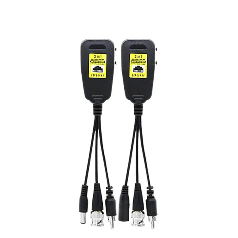 1/2/5pair AHD/CVI/TVI high-definition video power supply 3 in 1 balun 8MP 3 wire DC male/female+RCA male+BNC male Connector E4
