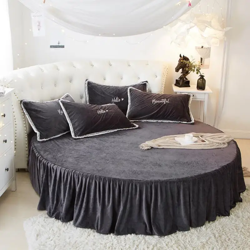 Crystal fleece round bed four-pcsskirt type round  hat coral fleece bed cover thickened Farley fleece princess wind bed sheet