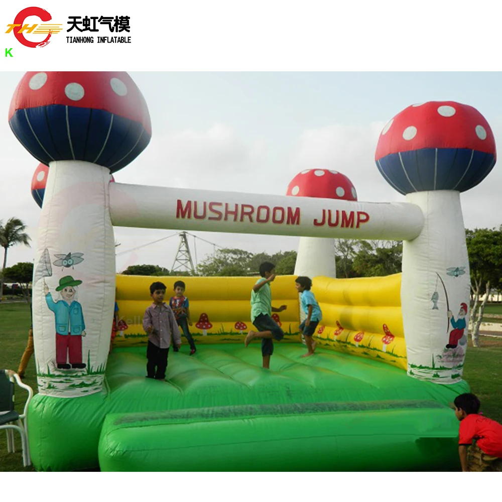 4x4m Kommerzielle aufblasbare Pilz-Hüpfburg für Kinder, aufblasbare Luftbrücke, Hüpfburg mit schönem Druck zum Verkauf