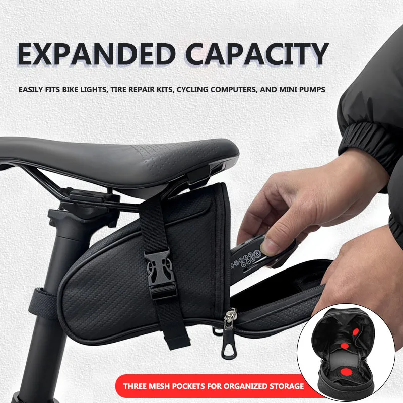 Waterproof Bicycle Saddle Bag Portable 1L MTB Rear Bag Reflective Bike Leather Storage Bag Bike Accessories view 2