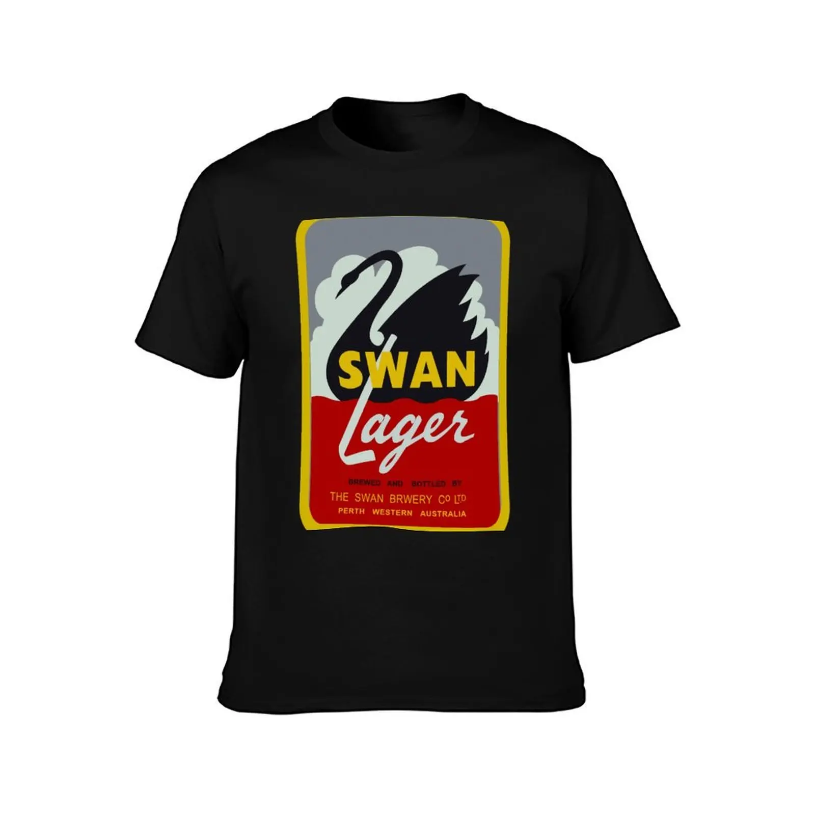 Swan Lager T-Shirt, Summer Casual Cotton Tee, Oversized Streetwear Tops, Vintage Graphic Print, Loose Fit Short Sleeve