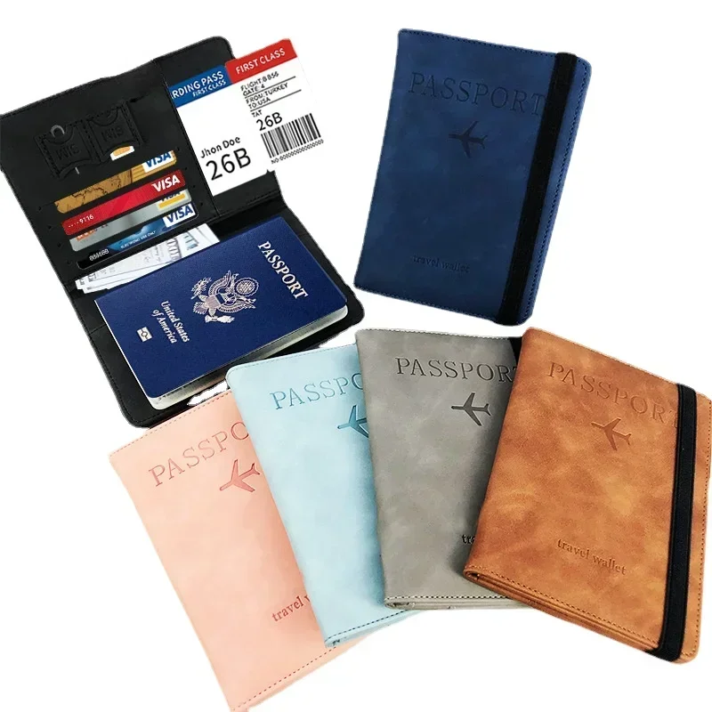 RFID Passport Cover Case PU Leather Multifunctional Passport Holder Protector Bag Sleeve with Credit ID Business Card Slot