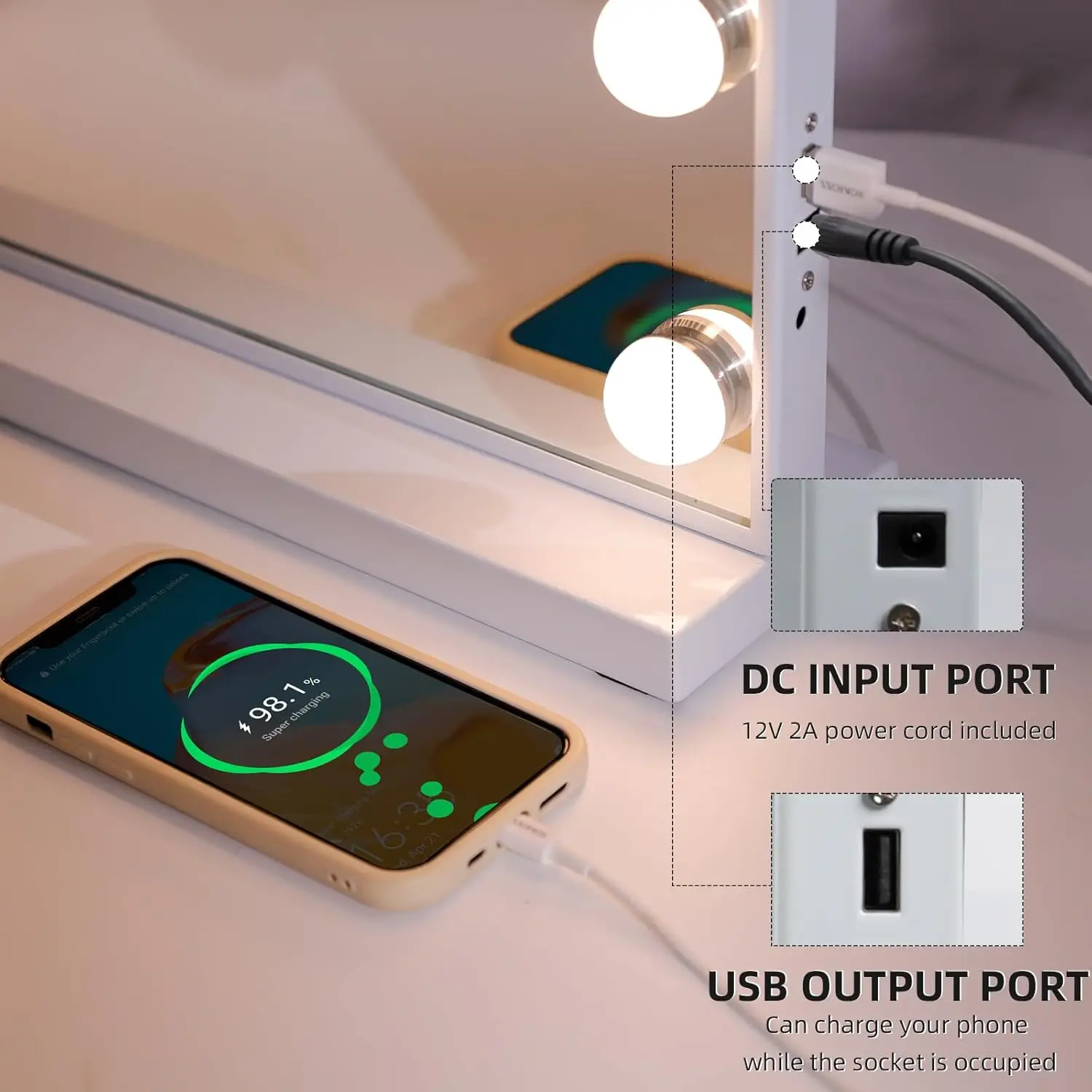 مرآة مكياج مضاءة من هوليوود مع 15 مصباح LED، و3 أوضاع ألوان، ومنفذ شحن USB، وحجم كبير للمكتب أو الحائط
