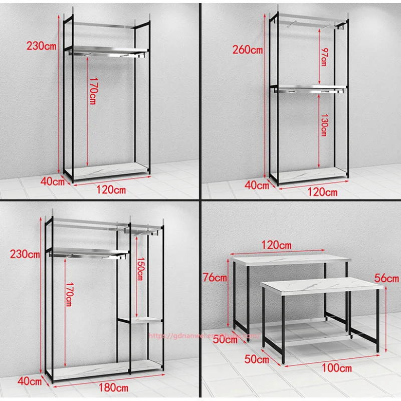 맞춤형 스테인리스 스틸 의류 매장 디스플레이 디자인 여성 의류 디스플레이 랙 금속 소매 부티크 의류 랙