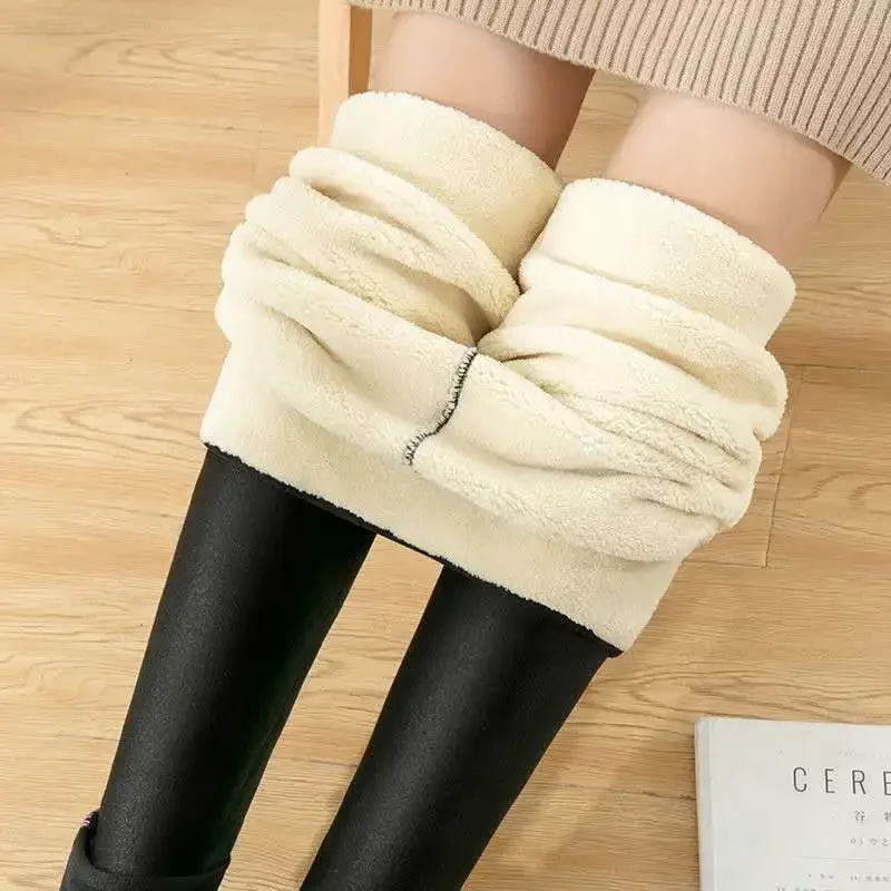 

350-500g Fleece-lined Leggings for Warmth and Style -Perfect for Fall and Winter Warm Outer Wear Women's High Waist Pencil Pants