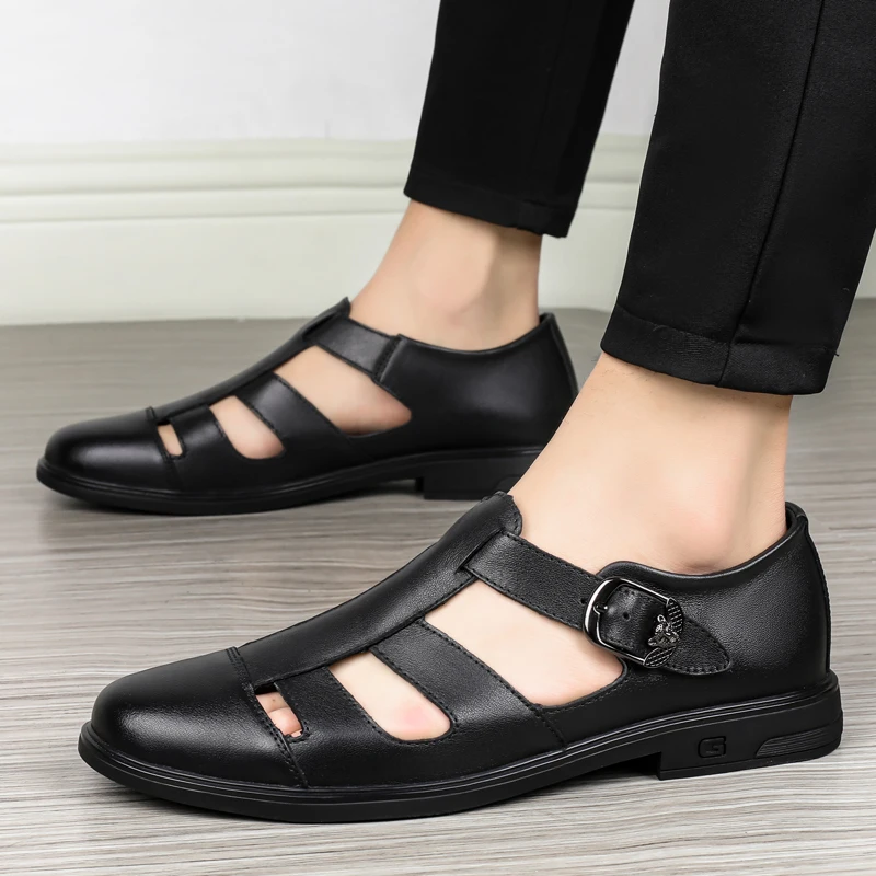 men's-summer-slip-on-hollow-out-genuine-leather-shoes-breathable-casual-soft-bottom-business-sandals-dad-shoes