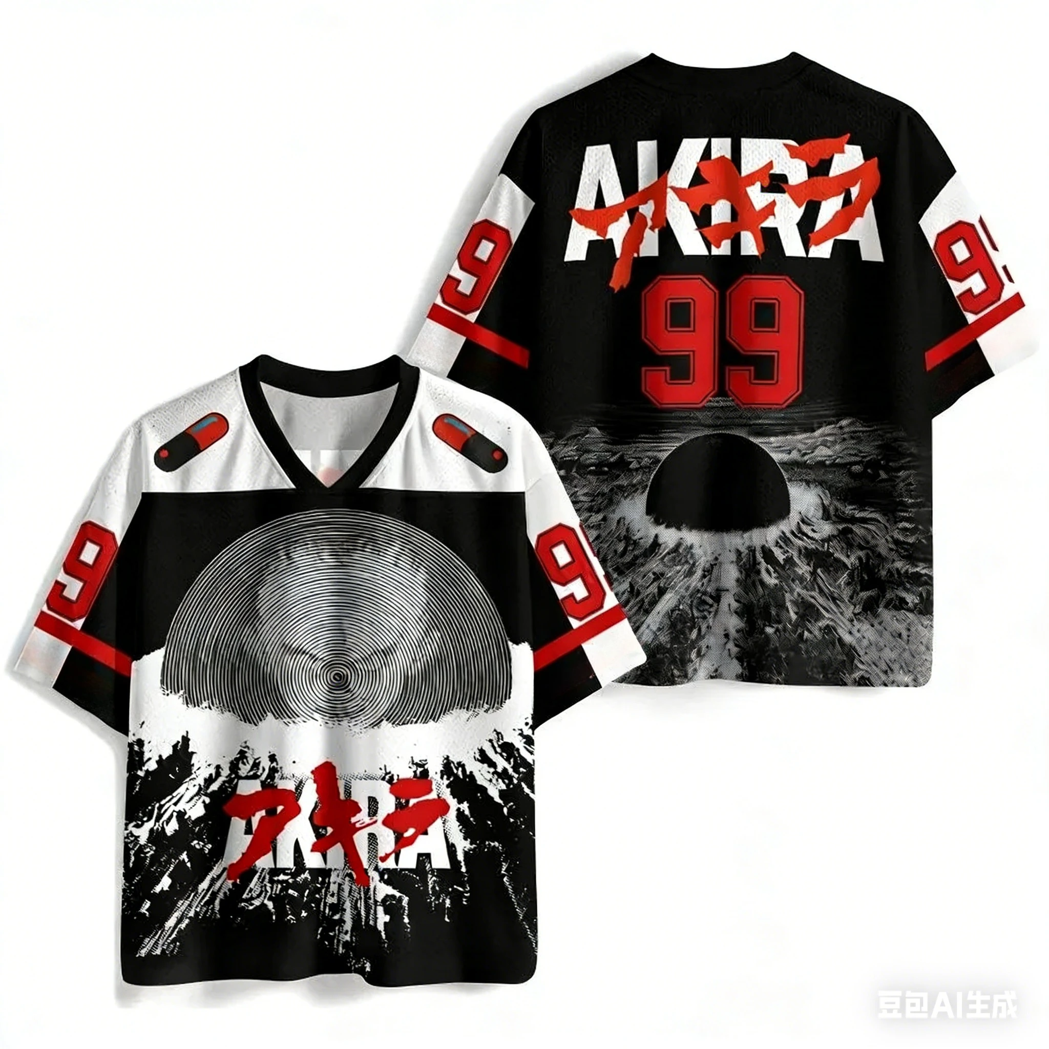 2026 Summer Hot Selling Fashion Akira Battle Pattern Design T-shirt Cool Hip Hop Street Parent Child V-neck T-shirt Large