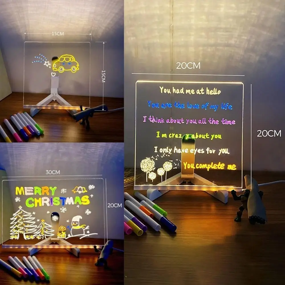 ใหม่ LED อะคริลิคข้อความ Note Board Dry Erase Board พร้อมวงเล็บ Note Board สี Erasable เด็กวาดบอร์ด