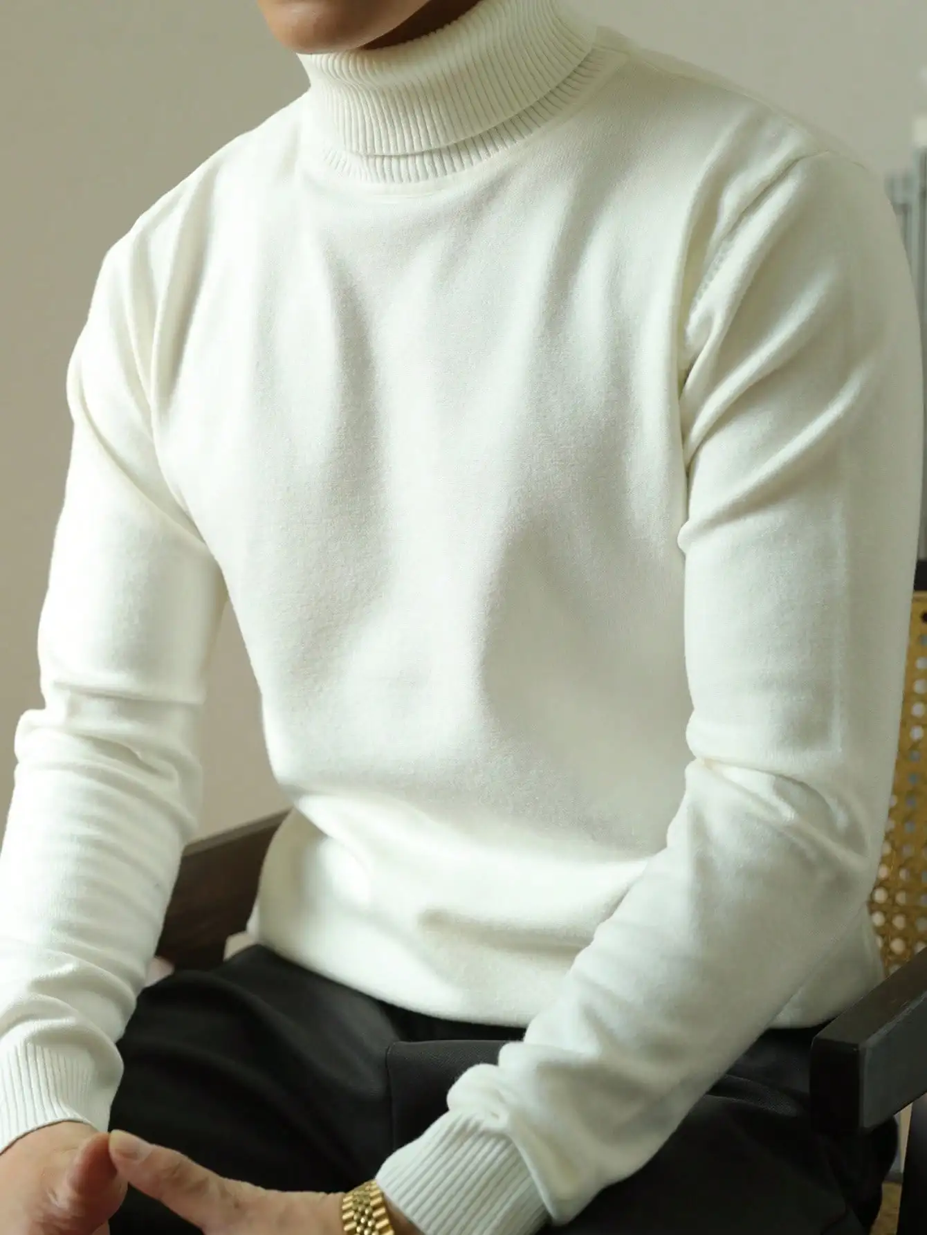 เสื้อสเวตเตอร์ถักแขนยาวคอสูงสำหรับผู้ชายสำหรับสวมใส่ในชีวิตประจำวันแบบลำลอง