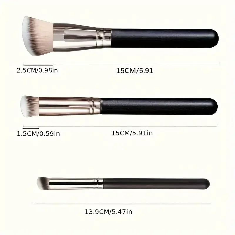 3-Piece Foundation Make-Up Makeup Brush, Nylon Bristle, Fragrance Free, Suitable for Neutral Skin, Quick Application and Mixing