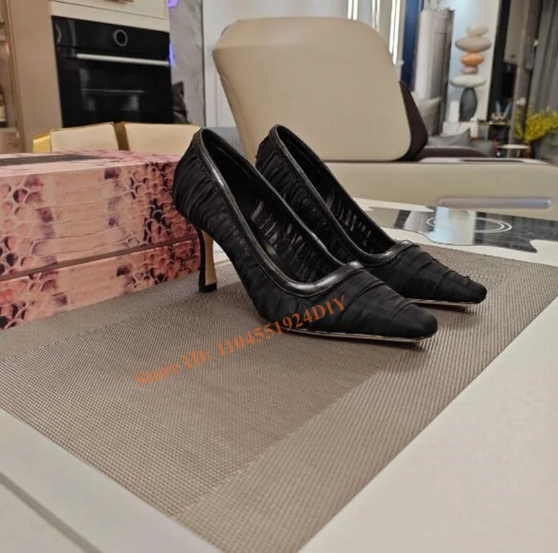 Tulle Upper with Intricate Ruching Pointed Toe 850Mm Heeled Pumps New Style Show Stiletto High Heels Party Shoes for Women