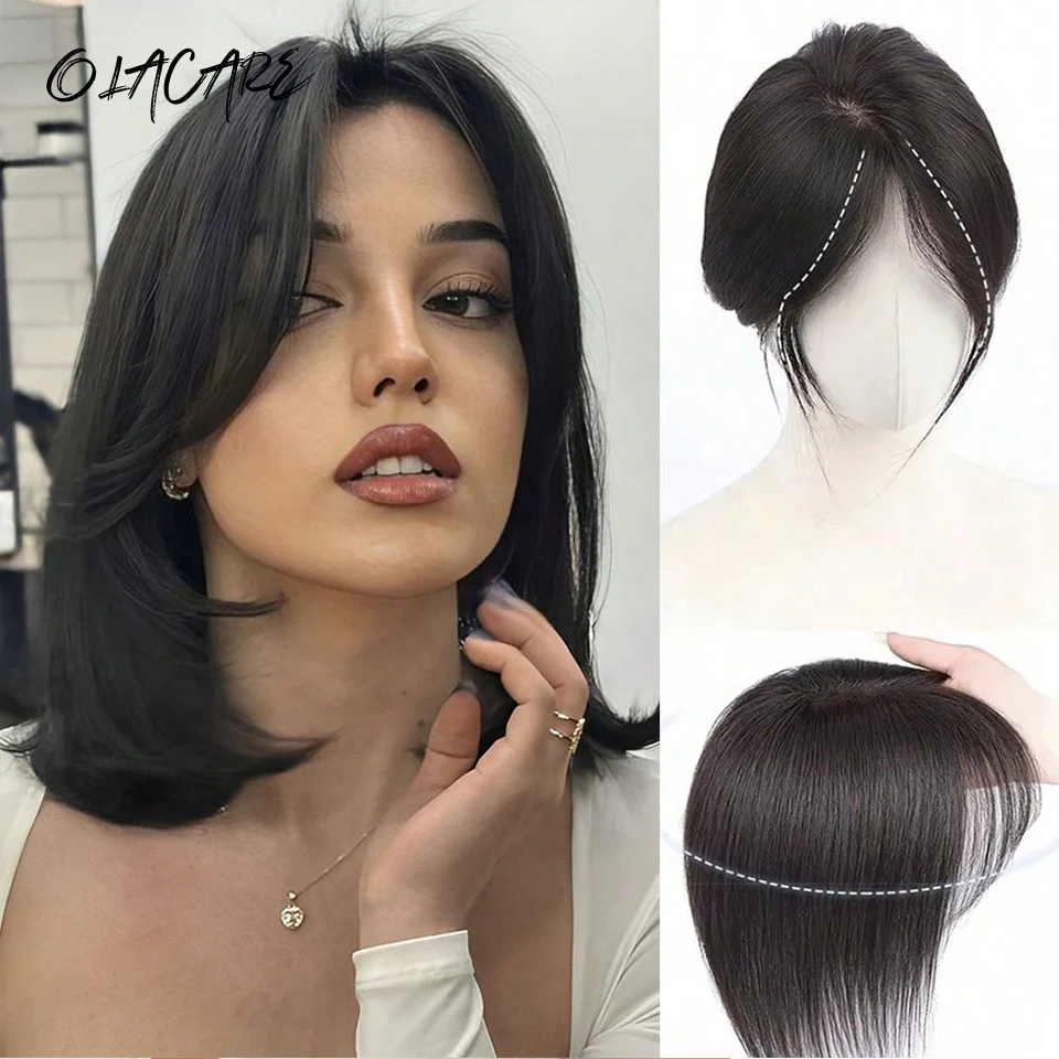 

OLACARE Synthetic Topper Hairpiece False Bang Clip-In Bangs Extension Natural Fake Fringe Invisible Clourse Hairpiece for Women