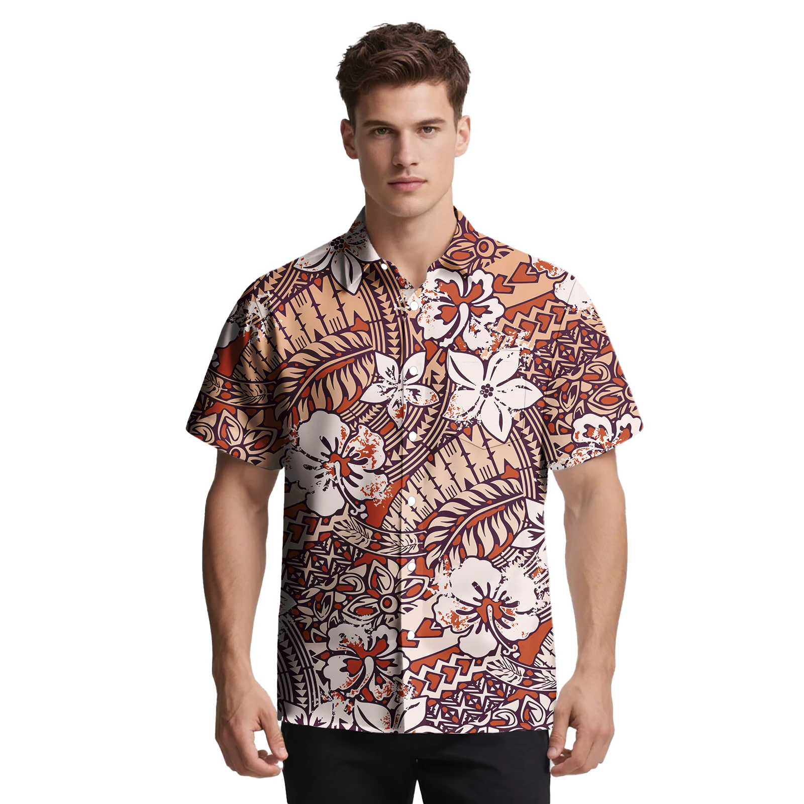الصيف هاواي زر قمصان مجموعة للشاطئ مخصص ساموا الاستوائية نمط طباعة الرجال الملابس البولينيزية أزياء الرجال ألوها قميص #3