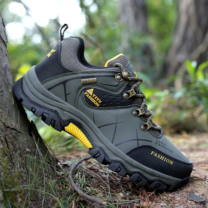 New Leather Sneakers Breathable Men Casual Shoes Comfortable Walking Shoes Non-Slip Outdoors Hiking Shoes Fashion