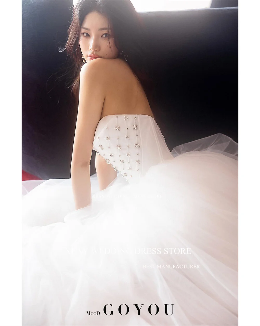 XPAY Princess Sweetheart A Line Korea Wedding Dresses Sleeveless Photo Shoot Floor Backless Fairy Tulle Draped Robe de marriage