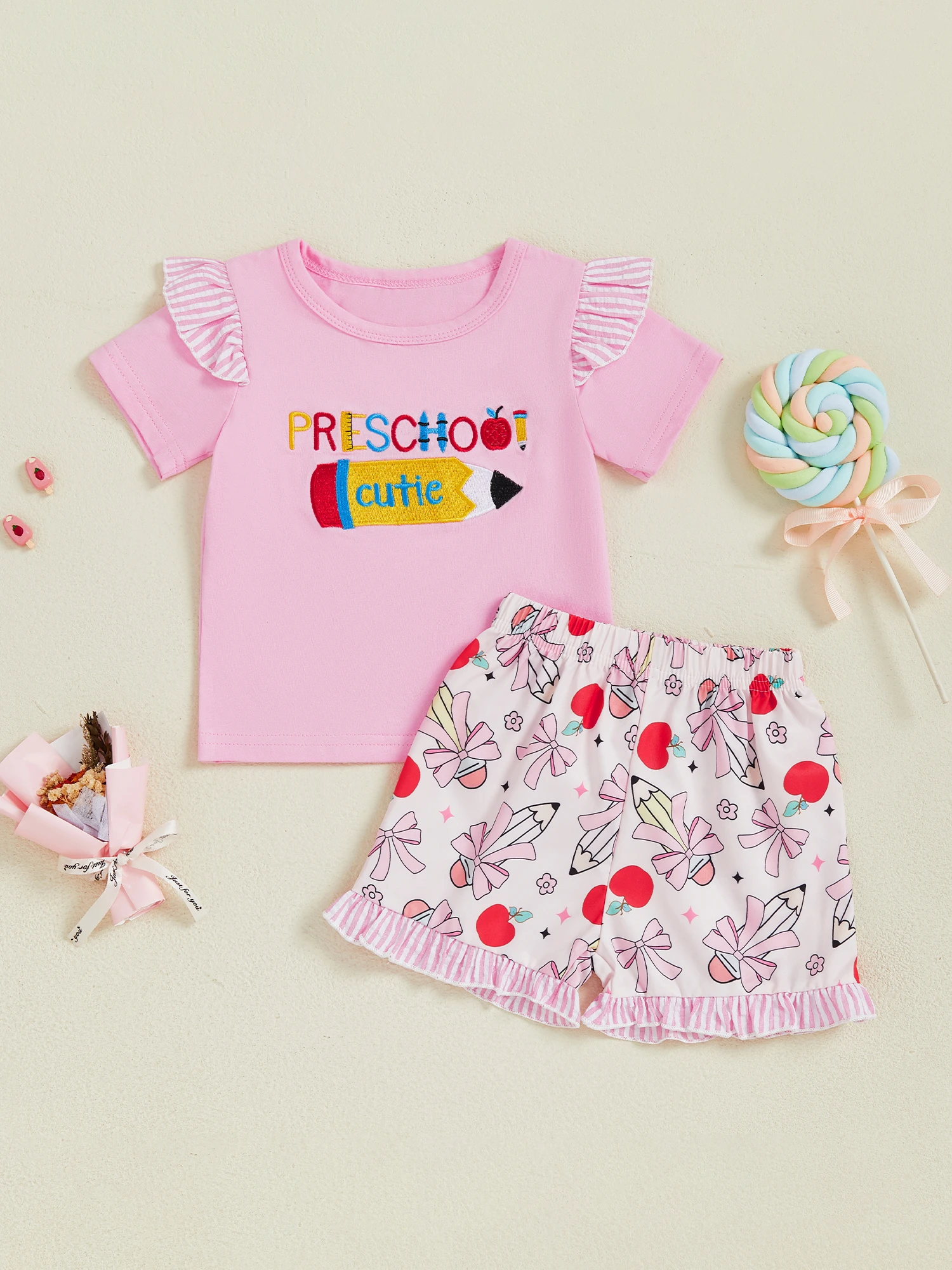 

Детские летние наряды с милыми животными, футболки с короткими рукавами и шортами с эластичной резинкой на талии, комплект из 2 предметов для спины