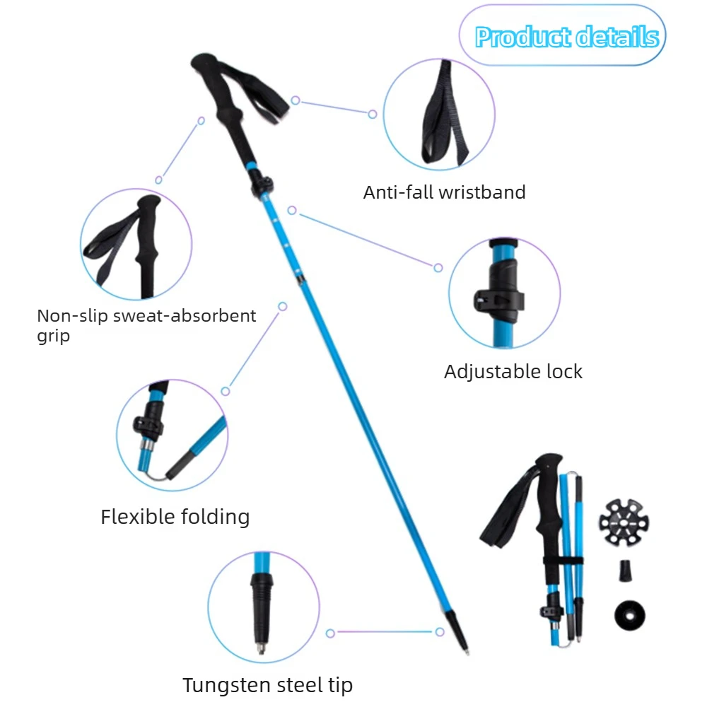 5-Section Foldable Ultra-Light High-Strength Carbon Fiber Outdoor Mountaineering Equipment Cross-Country Walking Sticks