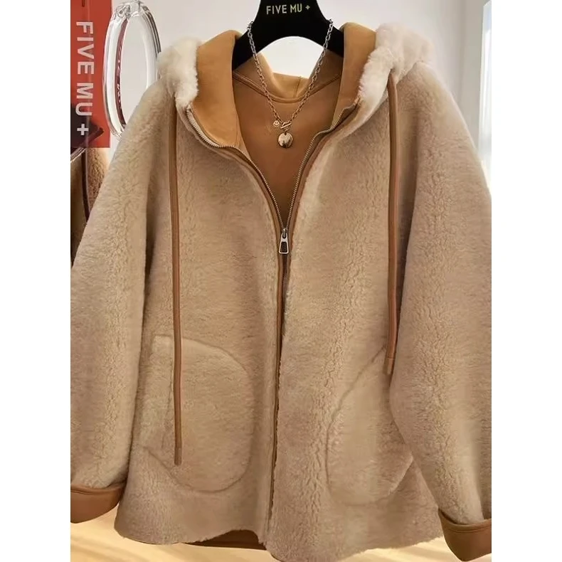 Winter Large Size Casual Lamb Fur Jaet Women's Soft Loose Fur Leather Inteated Coat Warmth Comfortable Loose Fit Coat