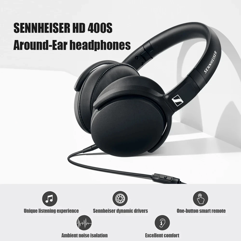 Original Sennheiser HD400S Around-ear Headphones Noise Isolation Foldable Music Headphone Sport Gaming Deep Bass Headset Earbuds