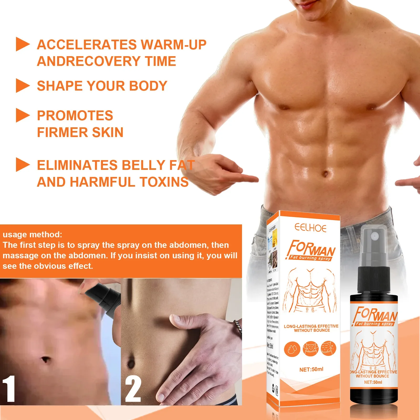 Men Fat Burning Spray Cellulite Removal Firming Weight Loss Tighten Abdominal Muscle Muscle Spray Slimming Spray 50ml Похудение view 3