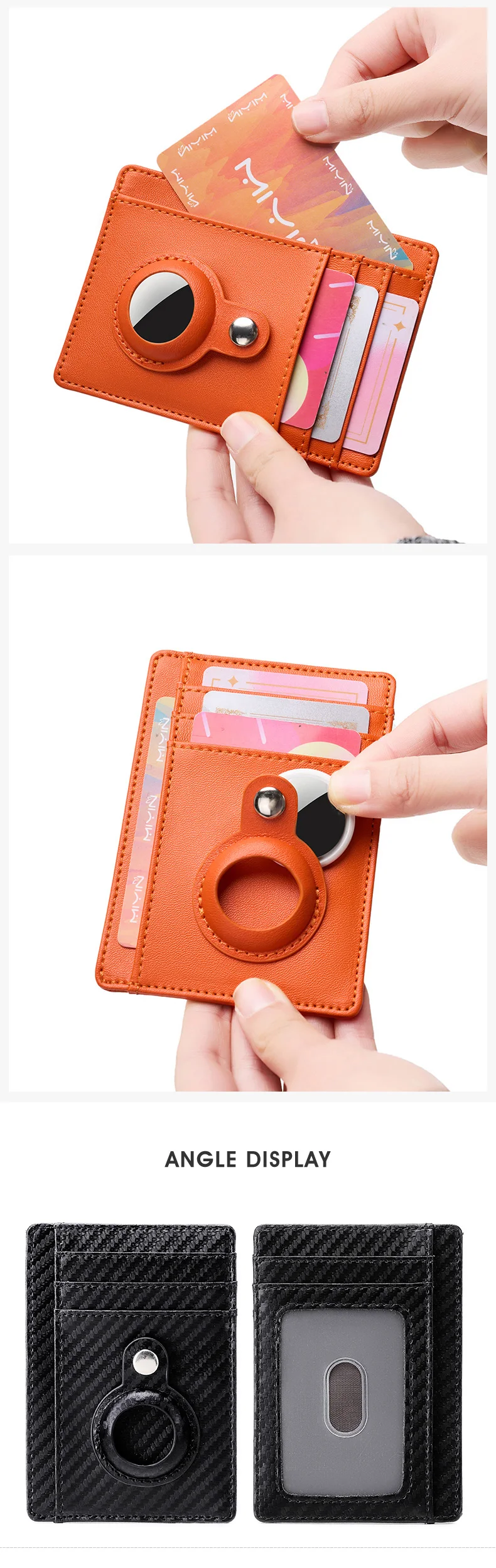 RFID-blockierende Kreditkarten-Geldbörse, ultradünn, einfaches Apple Airtag-Gehäuse, Ausweishalter, Herren und Damen, Karbonfaser-Tracker-Geldbörse – Detail 9
