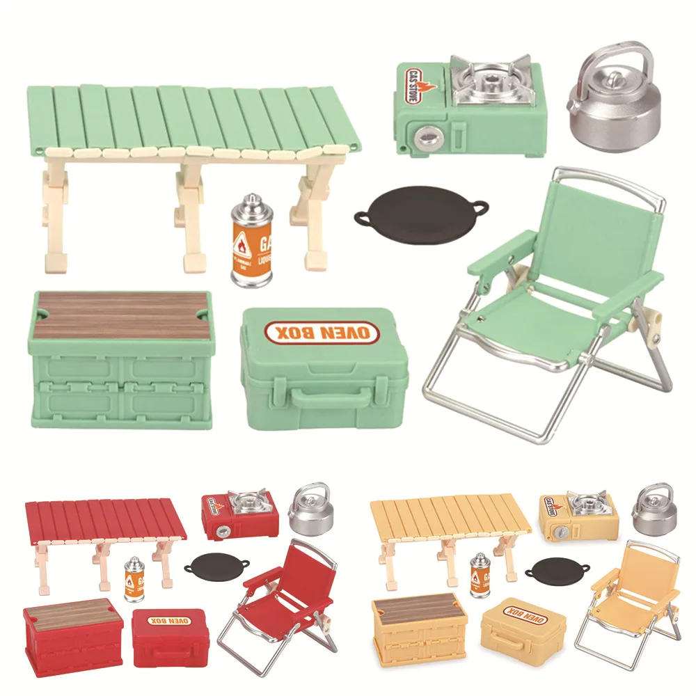 

Dollhouse Accessories Play House Toy Simulation Mini Outdoor Camping Folding Chair Camping Picnic Table Cassette Stove Equipment