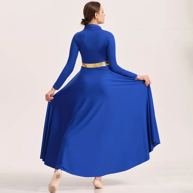 فستان نسائي معدني فضفاض بطول كامل وأكمام طويلة مدح الليتورجي الحديث للرقص عبادة الكنيسة رداء ملابس الرقص الغنائية