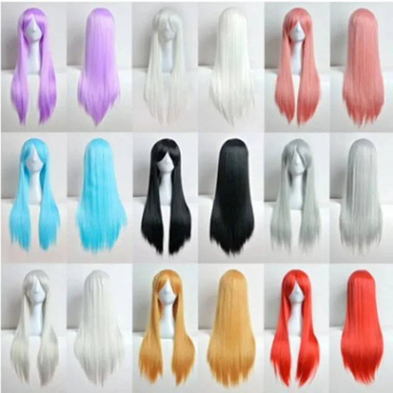 

косплей Новый парик в европейском и американском стиле Cos Цветные длинные прямые волосы Аниме Парик Высокотемпературное волокно Длинные вьющиеся волосы в Sto