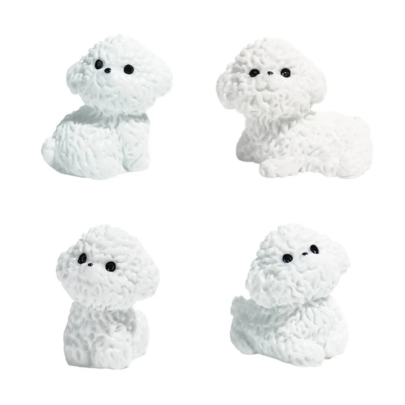 Set Of 10 Bichon Frise Puppys Miniature Sculptures for DIY Terrariums and Office Decoration D2RD