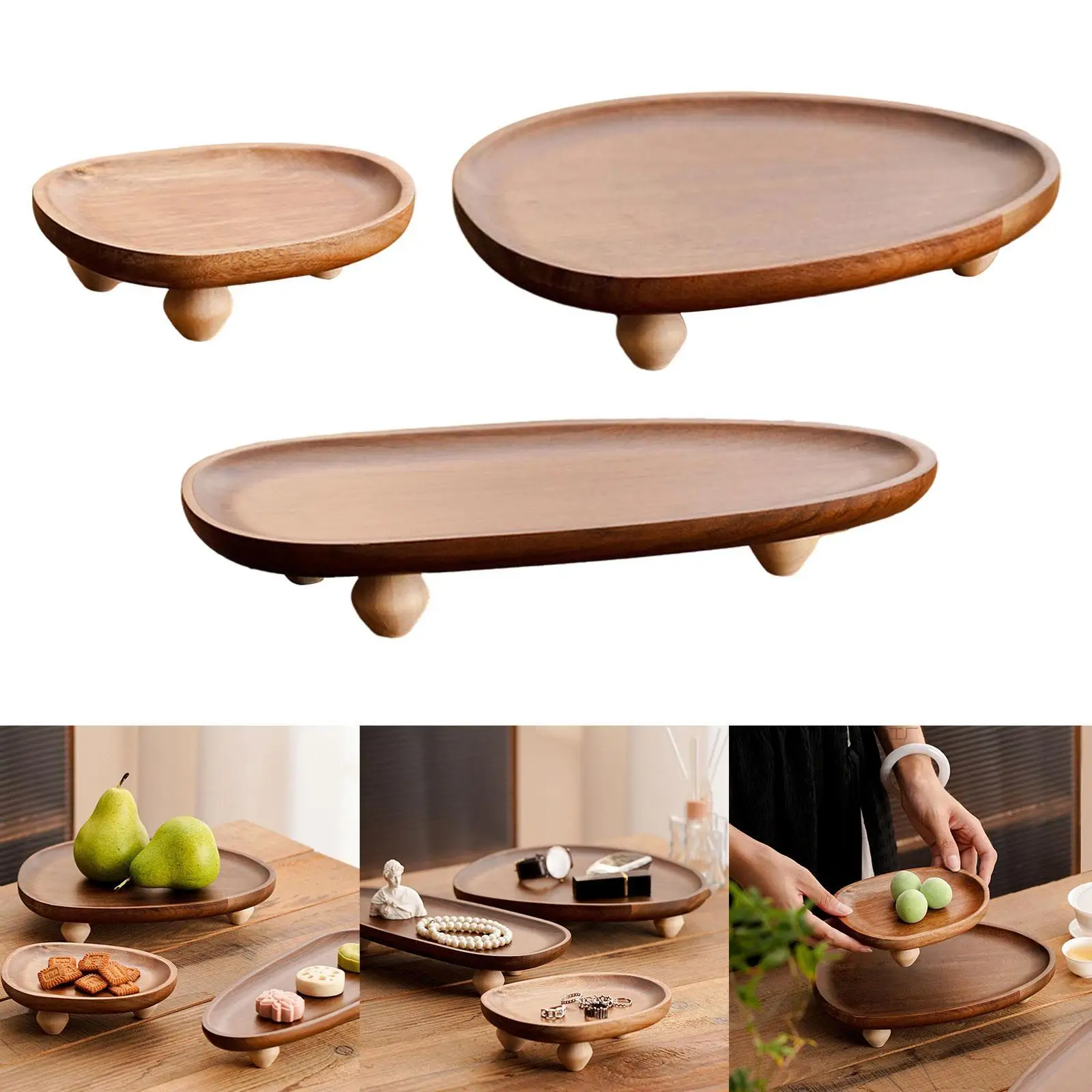 

Wooden Pedestal Stand Food Storage Platter Display Pedestal Multi Purpose Wood Serving Tray for Tea Veggies Treats Nuts Cookies