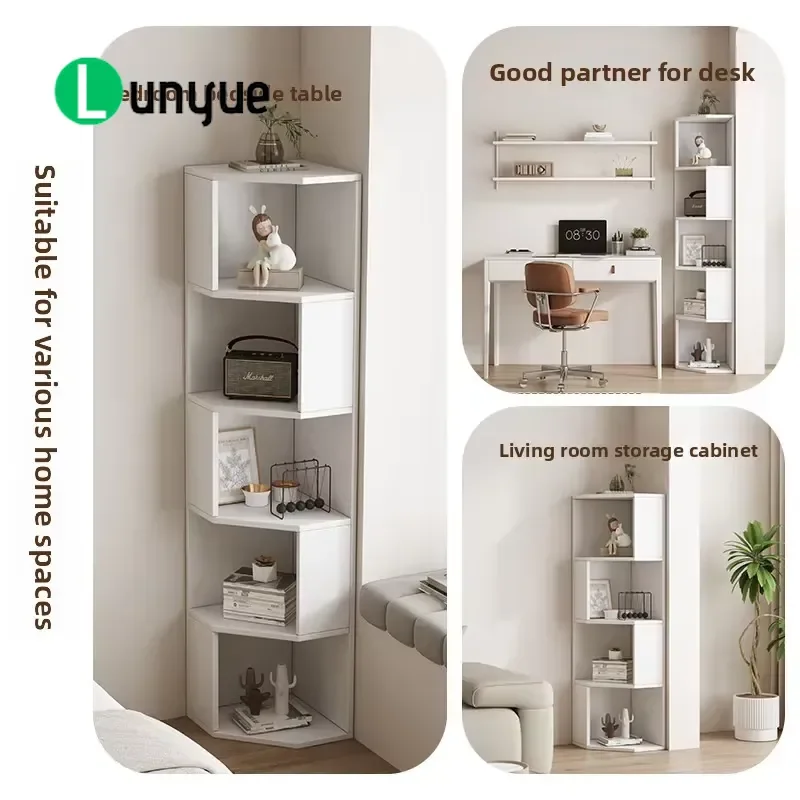 Modern Melamine Corner Triangle Bookcase Floor to Ceiling Bay Window Cabinet Backless Storage Shelf for Living Room Home