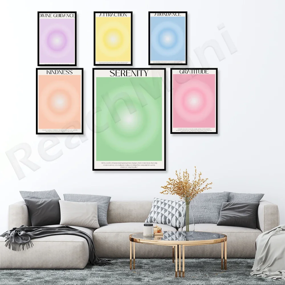 Serenity, Gratitude, Kindness, Abundance, Divine Guidance, Attractive Print, Aesthetic Gradient Halo Poster, High Vibration Art